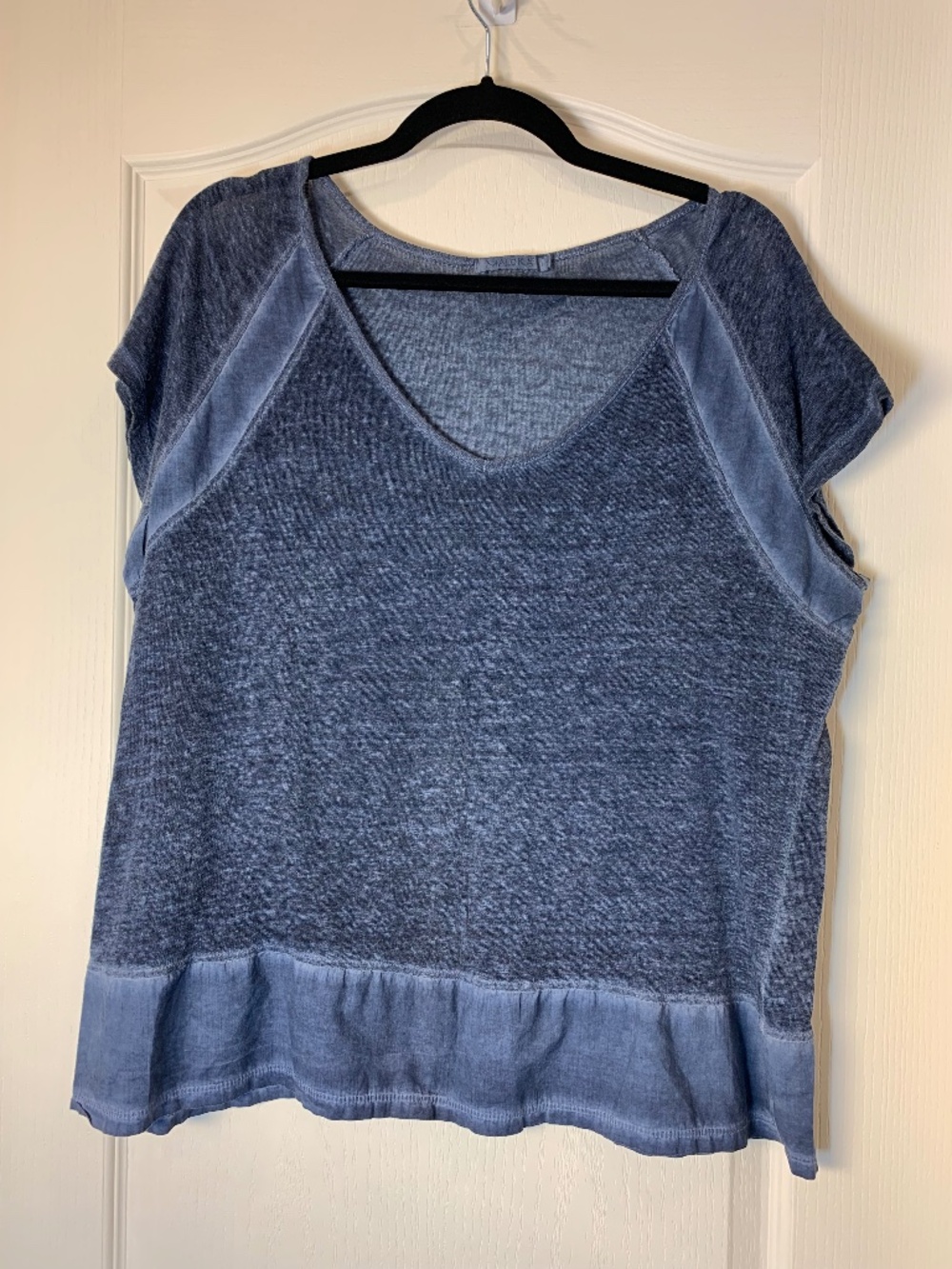 Maloka Women's Linen Mixed Fabric Top Size 6 Blue Washed Boho Made in Portugal